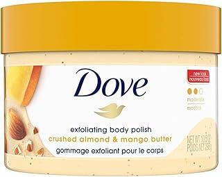 Dove Exfoliating Body Polish Scrub for Dry Skin with Crushed Almond and Mango Butter, Gently Exfoliates and Moisturizes to Reveal Instantly Soft, Smooth & Healthy Skin, Naturally Derived Ingredients, Sulfate-Free, Fruity Scent, 298g