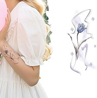 S.A.V.I Blue Tulip Floral & Female Silhouette Minimalist Line Art Waterproof Non-Toxic Temporary Tattoo Sticker Sheet 12 x 7.6 cm, Long-Lasting Removable Body Art Decal for Women & Girls, 1 Pc (45)