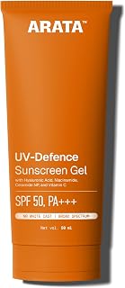 Arata Sunscreen Gel | SPF 50, PA+++ | Broad Spectrum UV Protection | Ultra-Light & Dewy Finish | No White Cast