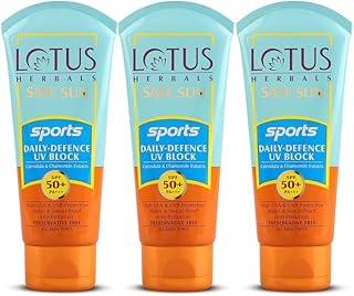 Lotus Herbals Safe Sun Sports Daily-defence Uv Block SPF 50 PA+++|All skin types| Water resistant & sweat resistant, Anti pollution, paraben free| 80 gm (Pack Of 3)