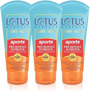 Lotus Herbals Safe Sun Sports Pro-Defence Sunblock | SPF 100 | PA+++ | Preservative Free |Anti-Pollution |Highest UV protection| 80g (Pack Of 3)