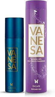 VANESA Celeb Deo 150ML & Escape Talc 300GM (Combo Pack of 2) | Long Lasting Fragrance Set for Women & Girls