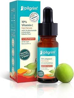 Pilgrim 10% Vitamin C Face Serum For Daily Brightness 10 ml | Face serum for glowing skin | Reduces Dark Spots & Evens Skin Tone | For Oily, Combination, Normal Skin Types | Fragrance Free | For Men and Women