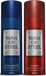 MAN OF STEEL Challenge & Pump Deodorant Body Spray - 200ML Each (Pack of 2)