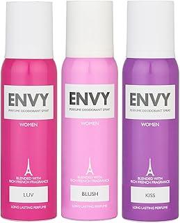Vnesa Envy Women Perfume Deodorant Spray, Blended with Rich French Fragrance, 3 Variants - Luv, Blush, Kiss - 120ml each, pack of 3