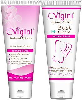 Vigini Bosom Body Massage Cream Sulphate Paraben Free & Feminine Private Part Hygiene Deodorant Intimate Lightening Bikini Area Pigmentation Removal Wash Reduces Itching Dryness Maintains pH - 200ml