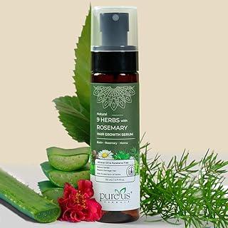 Pureus Herbals 9 Herbs Scalp Spray Hair Growth Serum with Redensyl, Rosemary, Biotin, Saw Palmetto & Procapil for Boost Hair Growth, Controls Hairfall, Repairs Damage & Frizzy Hair | Hair Serum for Soft Shiny & Silky | Women & Men (110ml)