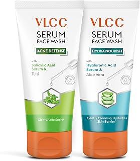 VLCC Salicylic Acid & Tulsi Serum Facewash - 150 ml to Fights Acne Scars for AM | with Free Hyaluronic Acid & Aloe Vera Serum Facewash - 150 ml to Strengthen Skin Barrier for PM (B1G1)
