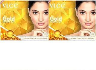 VLCC Gold Facial Kit, Bright & Glowing Skin - 60g X 2 (Pack of 2) | Pamper your Skin for a Luminous Glow | Parlour Glow with 24K Gold Bhasma, Rose Extracts, Turmeric & Aloe Vera.
