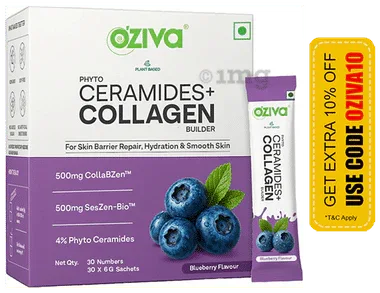 Oziva Phyto Ceramides+Collagen Builder Sachet (6gm Each) Blueberry box of 30 sachets