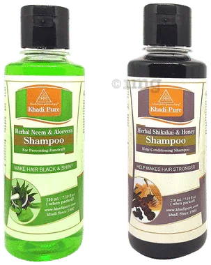 Khadi Pure Combo Pack of Herbal Neem & Aloevera Shampoo & Herbal Shikakai & Honey Shampoo (210ml Each) combo pack of 2 bottles