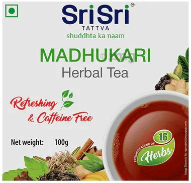 Sri Sri Tattva Madhukari for Energy & Digestion | Caffeine Free | Herbal Tea box of 100 gm tea