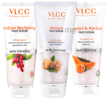 VLCC Combo Pack of Walnut + Indian Berberry + Papaya & Apricot Face Scrub (80gm Each) combo pack of 3 units