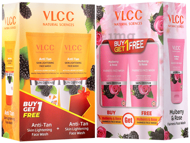 VLCC Anti-Tan Skin Lightning Face Wash (150gm) & Mulberry & Rose Face Wash (150ml) combo pack of 2 units