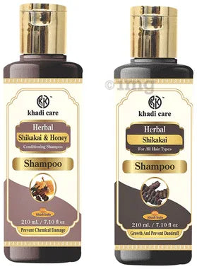 Khadi Care Shikakai & Honey Shampoo & Shikakai Shampoo (210ml Each) combo pack of 2 bottles