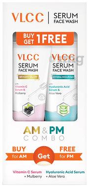 VLCC Bright Glow Mulberry & Hydra Nourish Aloevera Serum Face Wash AM & PM Combo box of 1 kit