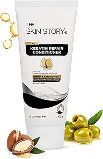 The Skin Story Conditioner for Treated & Coloured Hair | Repair Split Ends & Damaged Hair | Long-Lasting Shine | Conditioner for Women & Men | Enriched with Keratin, Argan Oil, Olive Oil, & Vitamin E | Sulphate Free | 100g