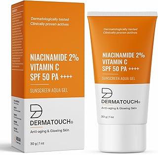 DERMATOUCH Niacinamide 2% Vitamin C Sunscreen for glowing skin | SPF 50+ PA ++++ | Quick Absorbing | Zero White Cast | 30g