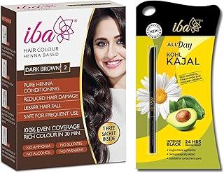 Iba Halal Care All Day Kohl Kajal, Jet Black, 0.35g and Iba Halal Care Hair Color, Dark Brown, 60g