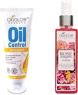 OxyGlow Herbals Anti- Acne Oil Control Face Wash|Restores pH balance| Deeply Cleanses & Removes Bacteria-100ml & Rose Water Face Toner|Pure and Natural |Makeup Remover for Men & Women 100ml