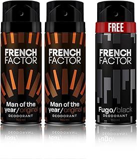 French Factor Deodorant Body Spray For Men Long Lasting Fragrance Antiperspirant Combo Pack Two Man Of The Year Original And One Fugo Black Free (150ml each)