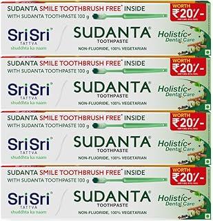 Sri Sri TATTVA shuddhta ka naam Ayurvedic Herbal Toothpaste With Smile Toothbrush Free Inside-All Natural,With Cloves,Cinnamon,Bakul & More-100G (Pack Of 4),For Kids & Adults,Freshening