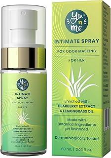 Yu n Me Odor Masking Intimate Spray for Women | 60ml | With Lemongrass & Bearberry Extracts | pH Balanced | Prevents Odor | Dermatologically Tested | Paraben & Sulfate Free