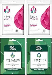 Kaya Youth Brightening Face Mask + Hydrating Face Mask for Glowing Skin In 15 Mins (Pack of 4)