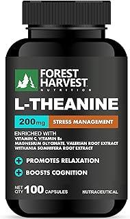 Forest Harvest L-Theanine 200 mg with Valerian Root, Ashwagandha, Magnesium & Vitamin B6, Vitamin C – Supports Calmness, Composure & Restful Routine | 100 Veg Capsules