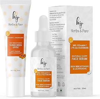 Herbs and Pure Vitamin C & Niacinamide Sunscreen (50ML) SPF50 For Quick Absorbing and Natural Glow 7% Glutathione Face Serum For Natural Glow (30ML), Pack of 2