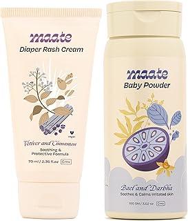 Maate Baby Diaper Rash Cream 70 ml & Powder 100 gm Combo | For Rashes & Irritation | Heals, Soothes and Calm Baby's Skin | Natural, Vegan & Talc Free | Dermatologically Tested | For Babies & Kids 0m+