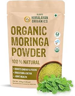 Vlado's Himalayan Organics 100% Organic Certified Moringa Powder - Natural Superfood with 120+ Nutrients, Antioxidants & Vitamins - Drumstick Leaf powder | Herbal Supplement I for Immunity, Digestion & Energy I Rich In Antioxidant & Protein - 200g