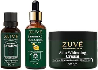 ZUVÉ COSMETICS Beard Oil, Vitamin C Serum & Whitening Cream Combo - Beard Density, Skin Radiance & Spot-Free Complexion | 30ml + 30ml + 50g-1