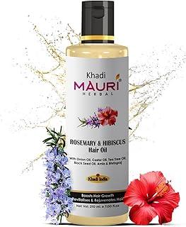 Khadi Mauri Herbal Rosemary & Hibiscus Hair Oil | Boosts Hair Growth, Controls Hairfall & Dandruff | Enriched with Onion Oil, Castor Oil, Tea Tree Oil, Black Seed Oil, Amla & Bhringraj | 210 ml