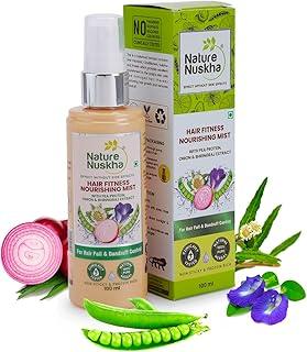 Nature Nuskha Protein Rich Hair Mist Spray with Onion & Bhringraj Extracts for Hair Thickening & Growth | Quality Replacement of Hair Oil for Hair Fall & Dandruff Control | with Vitamin B2, B6, Niacin | for Men & Women, 100ml