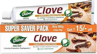 Dabur Herb'l Clove 300g (200g + 100g) - Cavity Protection Toothpaste with No added Fluoride and Parabens