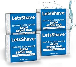 LetsShave Alum Stone Bar for Men – 4 x 100g | Natural After Shave Block | Fitkari for Razor Cuts, Skin Tightening, Deodorant Use | Alcohol-Free, Long-Lasting, Multipurpose Shaving Stone