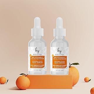Herbs and Pure Natural Glow 20% Vitamin C & 7% Glutathione Face Serum for glowing skin 30 ml, All Skin Types, Women & Men, Pack of 2