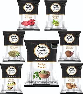 Online Quality Store Reetha (100g) + Amla (100g) + Shikakai (100g) + Bhringraj (100g) + Hibiscus (100g) + Mehandi (100g) + FREE Indigo (100g) Powder For Hairs, 700g