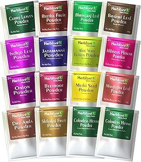HERBTONIQ Herbal Hair Mask Powder Mini Pack - 16 Herbs for Growth and Scalp Health - 40G Each (640 Grams), Multicolor