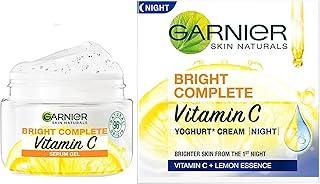 Garnier Skin Naturals, Night Cream, Anti-Dark Spots & Brightening, Bright Complete Vitamin C Yoghurt, 40 g & Garnier Brightening Moisturiser, Serum Gel, Infused with Vitamin C and Lemon, 45g