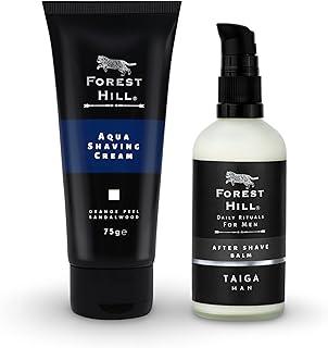 Forest Hill Set of 2 Luxury Men Grooming Shaving Kit, Fresh Aqua Pre Shave Cream 75g & Alcohol Free After Shave Balm 100ml, Ideal For Personal & Professional Salon (Taiga)