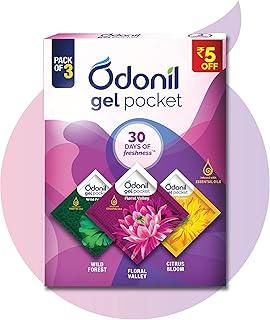 Odonil Gel Pocket Mix - 30g (Assorted pack of 3 new fragrances) | Infused with Essential Oils | Germ Protection |Long Lasting | Lasts Up to 30 days | Air Freshener for Bathroom, Toilet, Home & Office