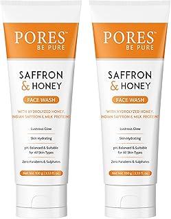 PORES BE PURE Saffron & Honey Face Wash | Deep Cleansing Face Cleanser for Glowing Skin | Hydrating & pH-Balanced | Paraben-Free, Sulphate-Free Wash for Men & Women | All Skin Types - (100 mL X 2)