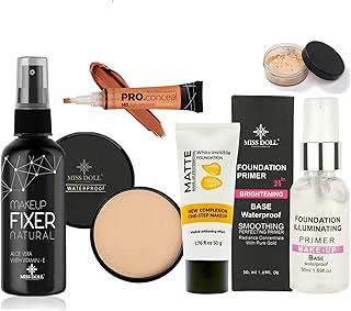 MISS DOLL Beauty 6 In 1 Combo Kit - Foundation, Primer, Liquid Concealer, Loose Powder, Compact Powder & Makeup Fixer (Setting Spray) - Ideal for Face Makeup - Complete Makeup (NEW KIT)