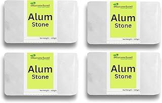 Dharamchand Ayurvedic centre Alum Stone Bar 400g Natural Fitkari Stone for Skin Tightening & Water Purification | Crystal White Alum Bar for Underarms & Shaving | Gentle & Effective Pack of 100g x 4