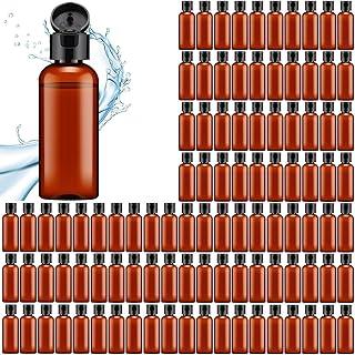 Hunky Dory 50pcs 50ml Amber Empty Plastic Bottles Refillable Travel Size Cosmetic Travelling Containers Small Leak Proof Squeeze Bottles with Black Flip Cap for Toiletries Oil,Shampoo.
