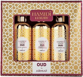 Hamidi Luxury Oud by Armaf, 3 Pieces Gift Set For Men & Women, Shower Gel, Body Lotion, Shampoo & Conditioner 2 in 1 95ml | Alcohol Free | Hair & Skin Care Product | Daily Care
