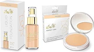 Iba Halal Care Perfect Look Long Wear Mattifying Acne Prone Compact, 02 Medium Shell, 9G & Halal Care Pure Skin Liquid Foundation, Natural Beige, 30Ml