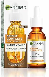 Garnier Bright Complete Night Vitamin C Serum With 10% Pure Vitamin C for Bright Skin, PM Routine Vitamin C Serum Suitable For All Skin Types, 30ml